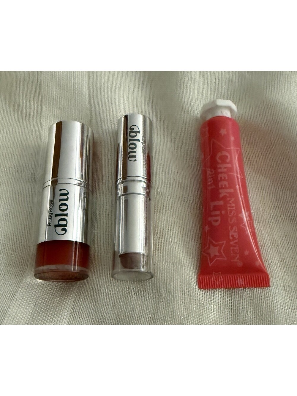 Ruby Rose Glow Lip Oil & Lipstick + Miss Seven Cheek Lip Tint 3-Pc Makeup Lot